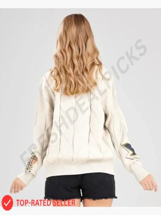 Chunky Cable Knit Cardigan Oversized V-Neck Open Front Embroidery Wool Blend - Picture 3 of 7